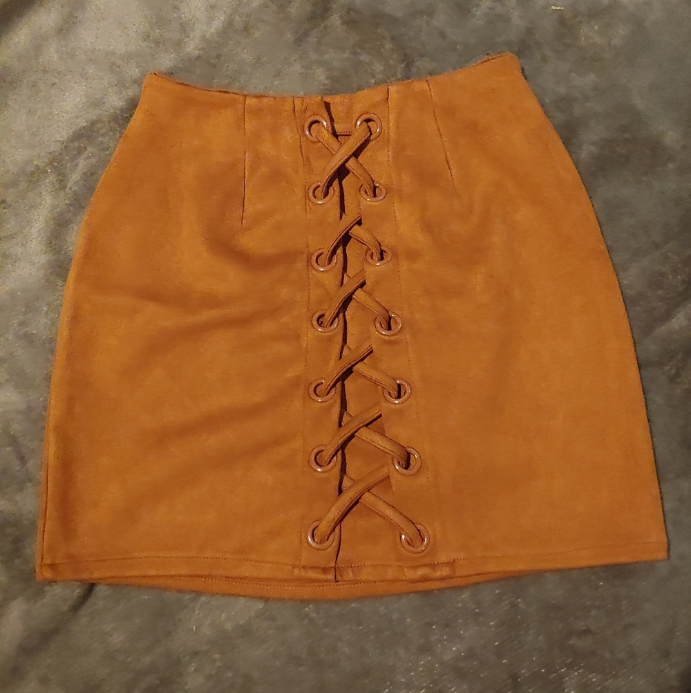 SHINESTAR * BROWN LACE UP SUEDE SKIRT * SIZE S * LACE UP SKIRT